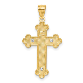 14k Yellow Gold with Rhodium INRI Budded Crucifix Pendant