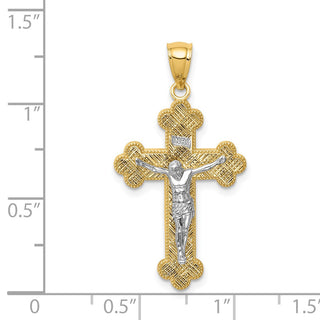14k Yellow Gold with Rhodium INRI Budded Crucifix Pendant