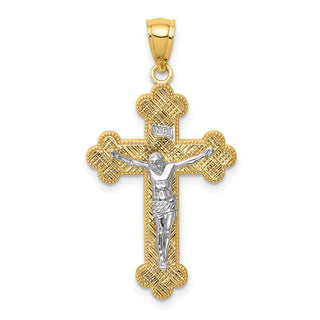 14k Yellow Gold with Rhodium INRI Budded Crucifix Pendant