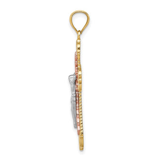 14K Multi-Tone Gold Diamond-cut w/White Rhodium Crucifix Pendant