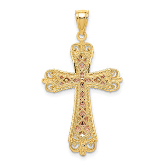 14K Multi-Tone Gold Diamond-cut w/White Rhodium Crucifix Pendant