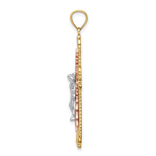 14K Multi-Tone Gold w/Rhodium Crucifix Pendant