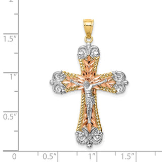14K Multi-Tone Gold w/Rhodium Crucifix Pendant