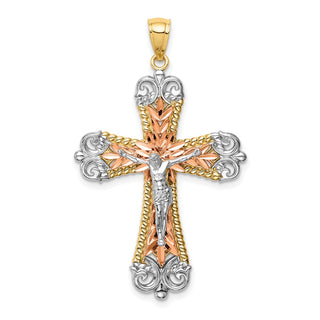 14K Multi-Tone Gold w/Rhodium Crucifix Pendant