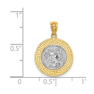14k Yellow Gold with White Rhodium Jesus Medal Pendant C4710