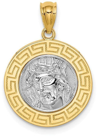 14k Yellow Gold with White Rhodium Jesus Medal Pendant C4710