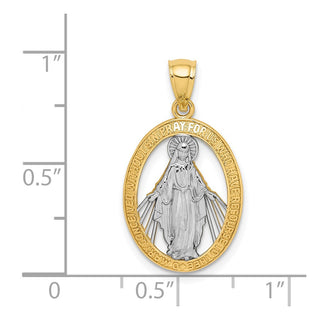 14k Yellow Gold and Rhodium Polished Miraculous Medal Pendant C4712