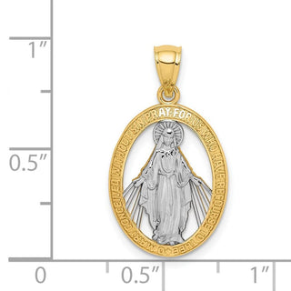 14k Yellow Gold and Rhodium Polished Miraculous Medal Pendant C4712