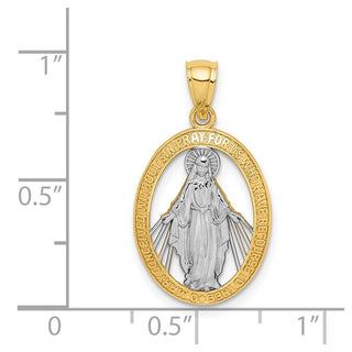 14k Yellow Gold and Rhodium Polished Miraculous Medal Pendant C4712