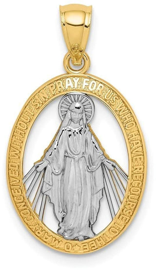 14k Yellow Gold and Rhodium Polished Miraculous Medal Pendant C4712