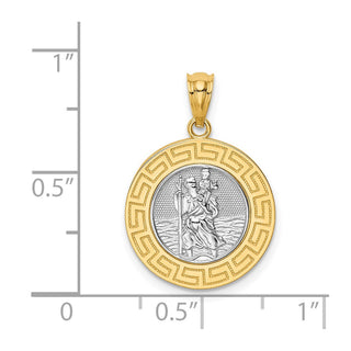 14k Yellow Gold with White Rhodium St. Christopher Medal Pendant C4713
