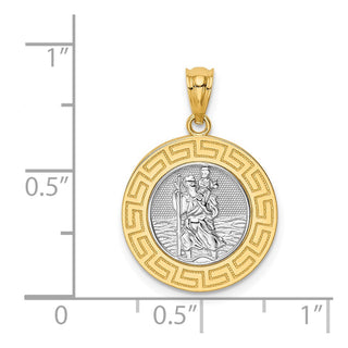 14k Yellow Gold with White Rhodium St. Christopher Medal Pendant C4713