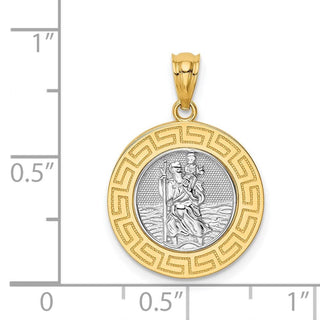 14k Yellow Gold with White Rhodium St. Christopher Medal Pendant C4713