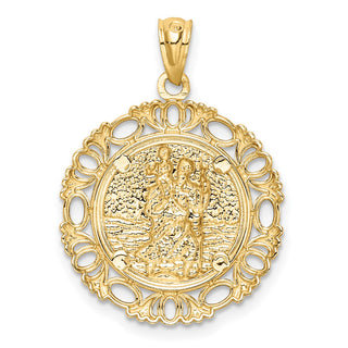14k Yellow Gold with White Rhodium St. Christopher Medal Pendant C4714