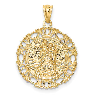 14k Yellow Gold with White Rhodium St. Christopher Medal Pendant C4714