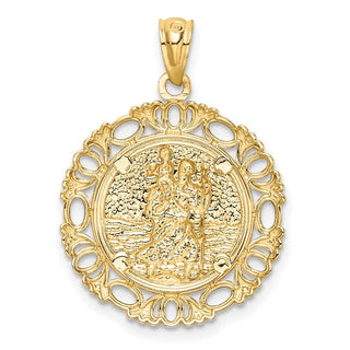 14k Yellow Gold with White Rhodium St. Christopher Medal Pendant C4714