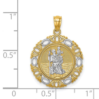 14k Yellow Gold with White Rhodium St. Christopher Medal Pendant C4714