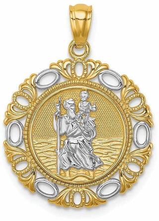 14k Yellow Gold with White Rhodium St. Christopher Medal Pendant C4714