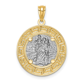14k Yellow Gold with White Rhodium St. Christopher Medal Pendant C4715
