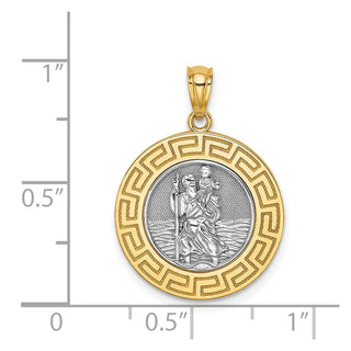 14k Yellow Gold with White Rhodium St. Christopher Medal Pendant C4715
