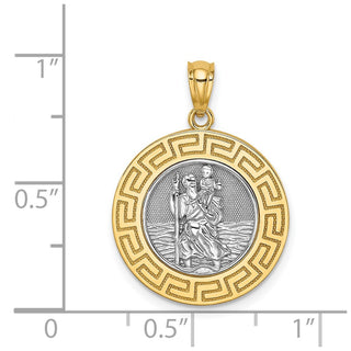 14k Yellow Gold with White Rhodium St. Christopher Medal Pendant C4715