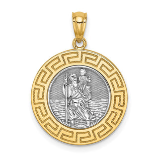 14k Yellow Gold with White Rhodium St. Christopher Medal Pendant C4715