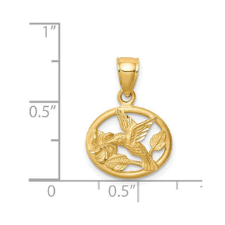 14k Yellow Gold Diamond-Cut Brushed Hummingbird Pendant