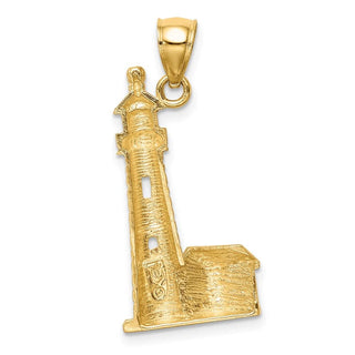 14k Yellow Gold Brushed Diamond-Cut Lighthouse Pendant