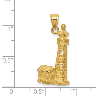 14k Yellow Gold Brushed Diamond-Cut Lighthouse Pendant