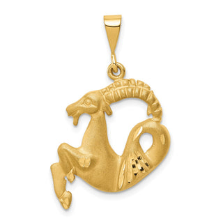 14k Yellow Gold Satin Diamond-cut Capricorn Zodiac Charm C473