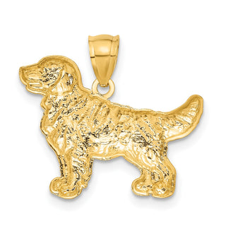 Mens 14k Yellow Gold Diamond-Cut Golden Retriever Pendant