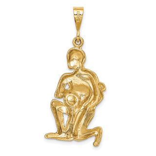 14k Yellow Gold Satin Diamond-cut Aquarius Zodiac Charm