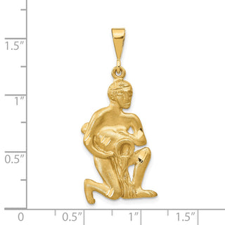 14k Yellow Gold Satin Diamond-cut Aquarius Zodiac Pendant