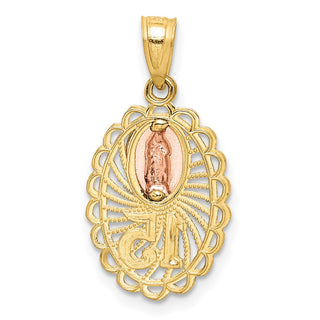 14k Two-tone Gold w/White Rhodium Lady of Guadalupe 15 Pendant