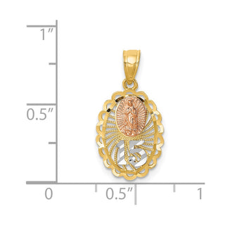 14k Two-tone Gold w/White Rhodium Lady of Guadalupe 15 Pendant
