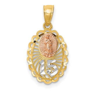 14k Two-tone Gold w/White Rhodium Lady of Guadalupe 15 Pendant
