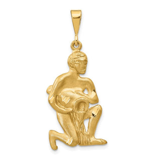 14k Yellow Gold Satin Diamond-cut Aquarius Zodiac Pendant