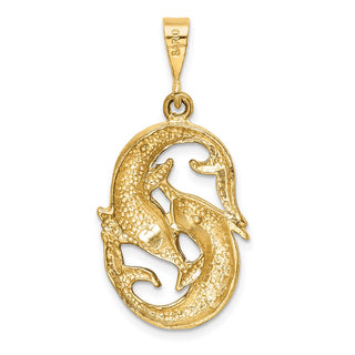14k Yellow Gold Satin Diamond-cut Pisces Zodiac Pendant C475