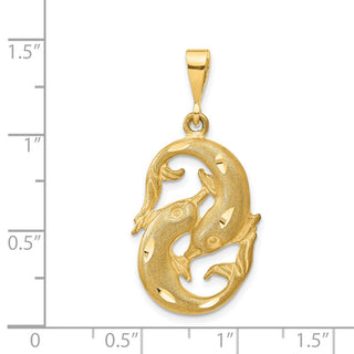 14k Yellow Gold Satin Diamond-cut Pisces Zodiac Pendant C475