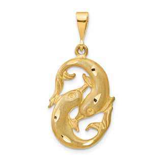 14k Yellow Gold Satin Diamond-cut Pisces Zodiac Pendant C475