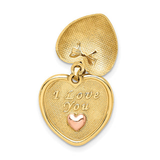 14k Yellow Gold w/Pink Rhodium I Love You in Heart Pendant