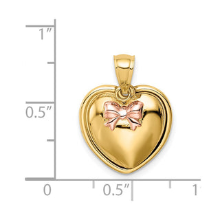14k Yellow Gold w/Pink Rhodium I Love You in Heart Pendant