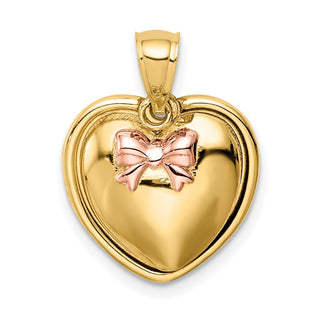 14k Yellow Gold w/Pink Rhodium I Love You in Heart Pendant