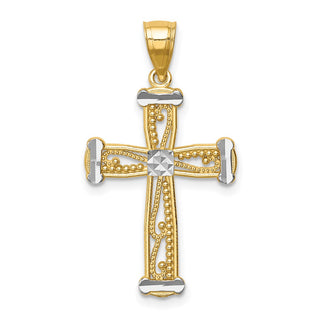 14k Yellow Gold w/Rhodium Cross Pendant