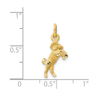 14k Yellow Gold Satin Diamond-cut Aries Zodiac Charm