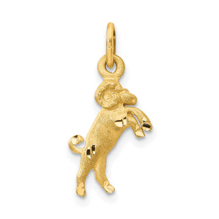 14k Yellow Gold Satin Diamond-cut Aries Zodiac Charm