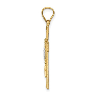 14k Yellow Gold w/Rhodium-Plating Cross w/Rosary Pendant C4770
