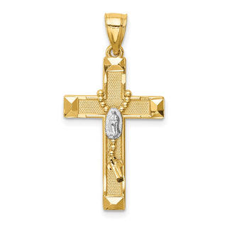 14k Yellow Gold w/Rhodium-Plating Cross w/Rosary Pendant C4770