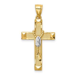 14k Yellow Gold w/Rhodium-Plating Cross w/Rosary Pendant C4770