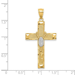 14k Yellow Gold w/Rhodium-Plating Cross w/Rosary Pendant C4771